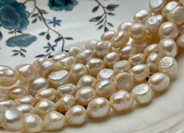 10x12 mm Natural Light Peach Champagne Color Rice Nugget Freshwater Pearl Beads, Genuine Freshwater Pearl Nuggets #1223