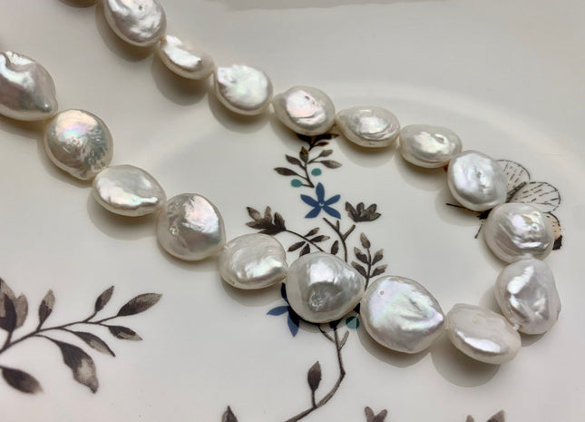 12 mm AA Natural White Coin Freshwater Pearl Beads Flat Coin Freshwater Pearls Genuine Quality White Coin Pearls #1557