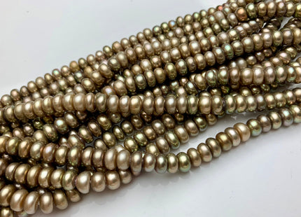 7mm AAA Champagne Green Color Half Strand Large Hole Freshwater Button Potato Pearl Hole Size 1.2mm High Luster Green Color Beads #P1829