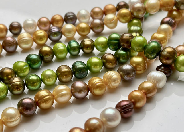 8-9 mm Multi Color Potato Freshwater Pearl Beads, Mixed Color Potato Pearls, Genuine Cultured Freshwater Pearl Beads #552