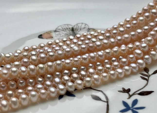 3.5-4 mm 6 mm AAA Natural Pink Potato Freshwater Pearl Beads Pink Potato Genuine Cultured Pearl Beads Wedding / Bridal Pearls #376