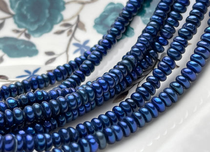 5.5-6 mm AAA Half Strand Large Hole Royal Blue Peacock Button/Rondelle Freshwater Pearl Hole Size 1.2mm Genuine Freshwater Pearl #P1866