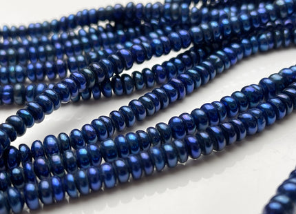 5.5-6 mm AAA Half Strand Large Hole Royal Blue Peacock Button/Rondelle Freshwater Pearl Hole Size 1.2mm Genuine Freshwater Pearl #P1866