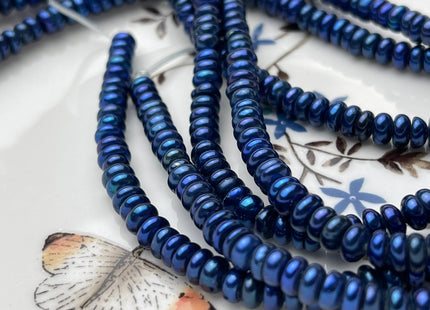 5.5-6 mm AAA Half Strand Large Hole Royal Blue Peacock Button/Rondelle Freshwater Pearl Hole Size 1.2mm Genuine Freshwater Pearl #P1866