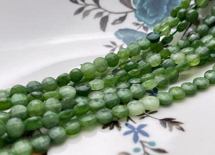 6 mm Micro Faceted Diamond Cut Green Jasper Flat Coin Disc Shape Gemstone Beads Genuine Natural Green Color Jasper 15 Inches Strand #3845