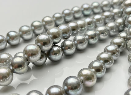 10 mm AAA Silver Gray Half Strand Large Hole Freshwater Edison Pearl Beads Hole Size 2.2 mm Genuine Extra Shiny Round Pearl #P1871