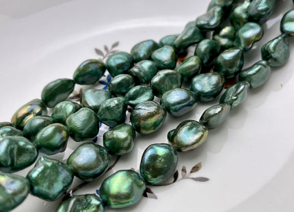 10-11x12-14 mm Dark Forest Green Color Keshi Nugget Freshwater Pearl Beads Genuine Green Keshi Nugget Freshwater Pearl Beads #P1872