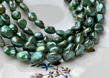 10-11x12-14 mm Dark Forest Green Color Keshi Nugget Freshwater Pearl Beads Genuine Green Keshi Nugget Freshwater Pearl Beads #P1872