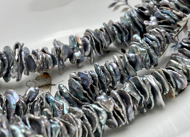 17-24 mm AAA Very Rare Silver Gray Color Keshi Freshwater Pearl Beads Center Drilled Cornflake Shape Chip Petal Pearls #P1874
