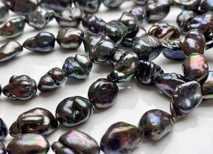 10-12x15-17 mm Green Peacock Color Rice Nugget Freshwater Pearl Beads Green Peacock Large Rice Nugget Pearl Beads #P1876