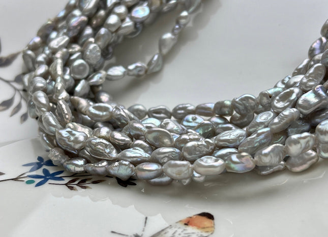 5-6x7-9 mm AAA Gray Color Keshi Nugget Freshwater Pearl Beads Very Rare Genuine Freshwater High Luster Tiny Keshi Rice Nugget Pearls #P1898