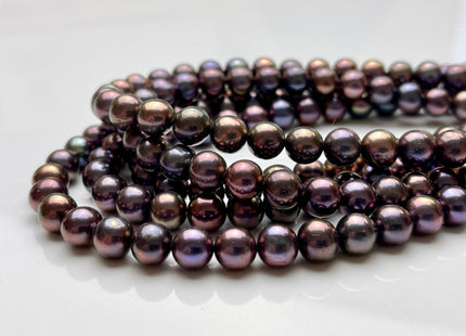 8-8.5mm AAA Semi-Round Shape Purple Peacock Color Freshwater Potato Pearl Beads Genuine High Luster Round Pearl #195
