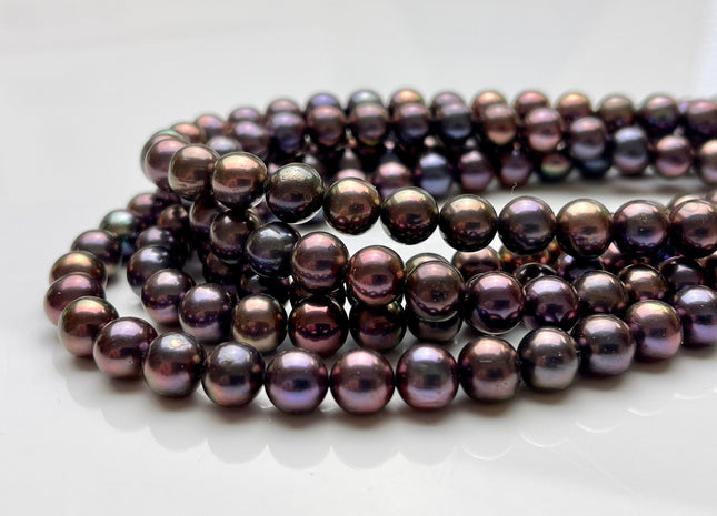 8-8.5mm AAA Semi-Round Shape Purple Peacock Color Freshwater Potato Pearl Beads Genuine High Luster Round Pearl #195