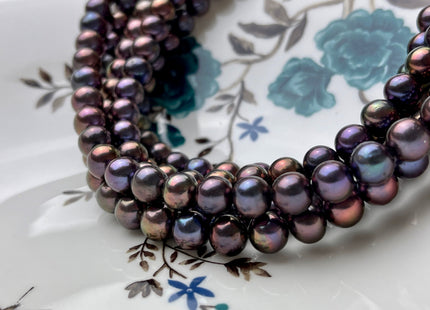 8-8.5mm AAA Semi-Round Shape Purple Peacock Color Freshwater Potato Pearl Beads Genuine High Luster Round Pearl #195