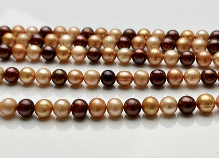 6.5-7 mm AA Multi Color Potato Freshwater Pearl Beads, Mixed Champagne/Copper/Brown Potato Pearls, Genuine Freshwater Pearl #1011