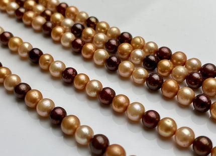 6.5-7 mm AA Multi Color Potato Freshwater Pearl Beads, Mixed Champagne/Copper/Brown Potato Pearls, Genuine Freshwater Pearl #1011