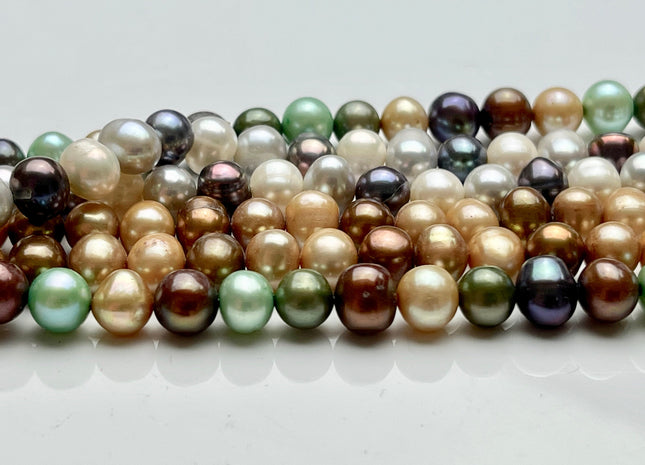 7-8 mm Multi Color Potato Freshwater Pearl Beads Mixed White Gray Peacock Green Brown Champagne potato Pearl Genuine Pearl Beads #549