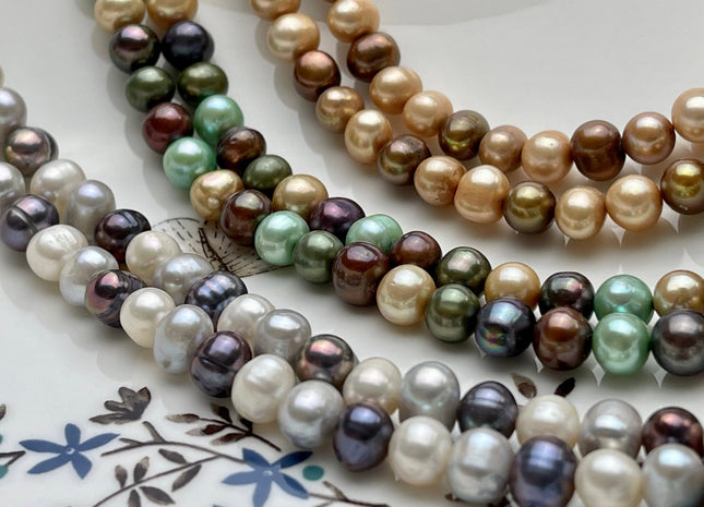 7-8 mm Multi Color Potato Freshwater Pearl Beads Mixed White Gray Peacock Green Brown Champagne potato Pearl Genuine Pearl Beads #549