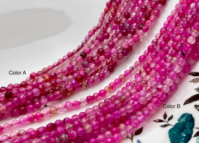 4 mm Faceted Round Multi Pink Agate Gemstone Beads Genuine Agate Gemstone Loose Beads 14 Inches Strand #2743