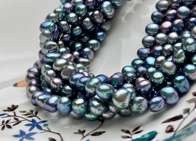 8 mm Rainbow Peacock Color AAAA Potato Nugget Freshwater Pearl Beads Super High Luster And Smooth Genuine Freshwater Pearl 54 Beads #P1912