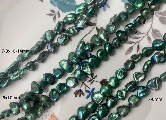 10 mm Nugget OR 7x10 mm Rice Nugget Green Color Keishi B Grade Freshwater Pearl Beads Genuine Keishi Nugget Freshwater Pearls #1233