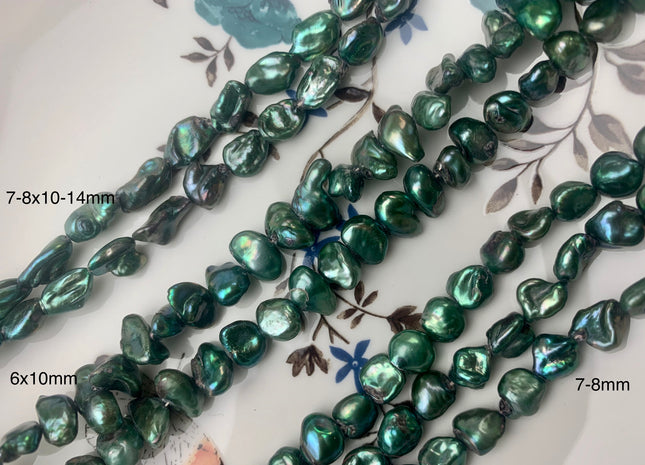 10 mm Nugget OR 7x10 mm Rice Nugget Green Color Keishi B Grade Freshwater Pearl Beads Genuine Keishi Nugget Freshwater Pearls #1233