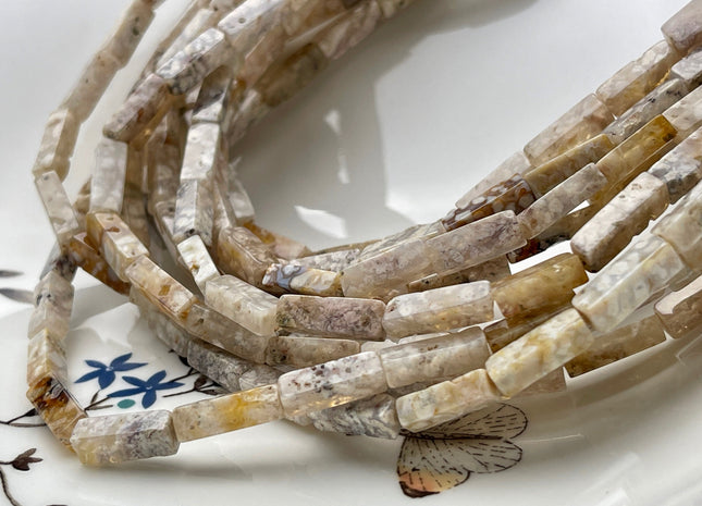 4-5x13 mm Cuboid Tube Shape White Brown Gray Color Spotted Jasper Gemstone Beads Jasper Gemstones Loose Beads 15.5 Inches Strand #3858