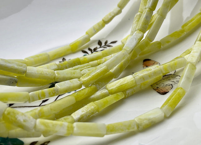 4-5x13 mm Cuboid Tube Shape White and Lemon Yellow Color Agate Gemstone Beads Agate Gemstones Loose Beads 15.5 Inches Strand #3861