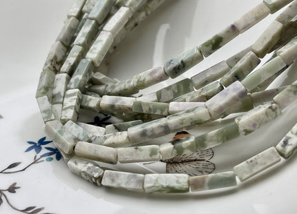 4-5x13 mm Cuboid Tube Shape White and Green Tree Agate Gemstone Beads Agate Gemstones Loose Beads 15.5 Inches Strand #3862