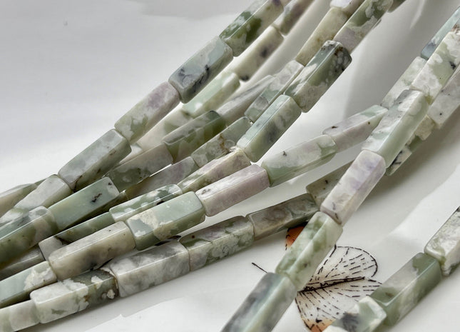 4-5x13 mm Cuboid Tube Shape White and Green Tree Agate Gemstone Beads Agate Gemstones Loose Beads 15.5 Inches Strand #3862