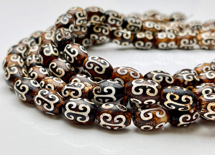 10x14 mm AAA DZI Tibetan Agate Barrel Shape Brown Etched Agate Gemstone Matte Mala Antique Boho Beads 14 Inches 26 Pieces #3867