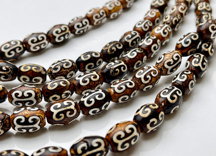 10x14 mm AAA DZI Tibetan Agate Barrel Shape Brown Etched Agate Gemstone Matte Mala Antique Boho Beads 14 Inches 26 Pieces #3867