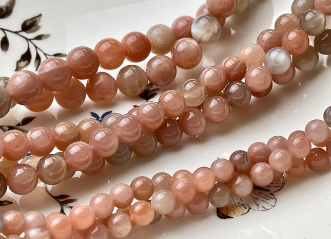 6mm 8mm 10mm AAA Smooth Round Peach Gray Color Moonstone Gemstone Beads Genuine Natural Moonstone High Polished Beads #3869