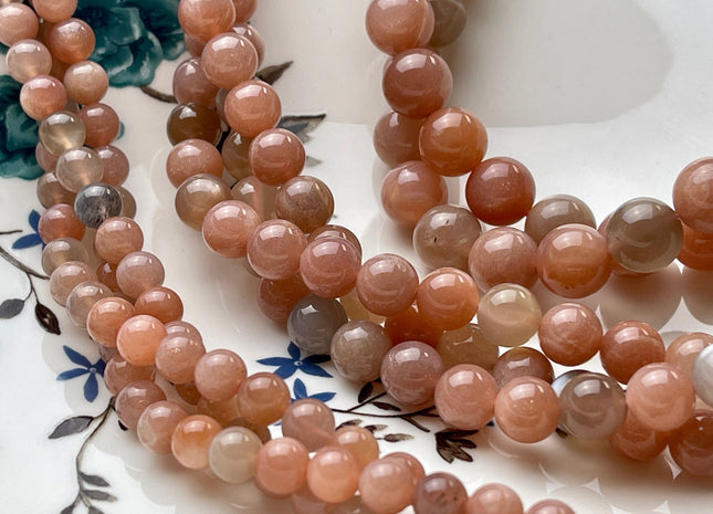 6mm 8mm 10mm AAA Smooth Round Peach Gray Color Moonstone Gemstone Beads Genuine Natural Moonstone High Polished Beads #3869