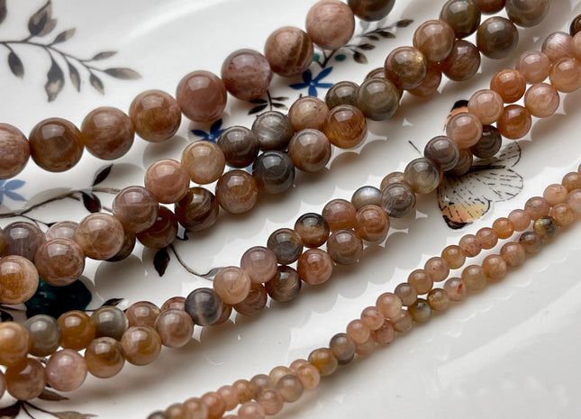 4mm 6mm 8mm 10mm AAA Smooth Round Peach Black Gray Color Sunstone Gemstone Beads Genuine Natural Sunstone High Polished Beads #3870