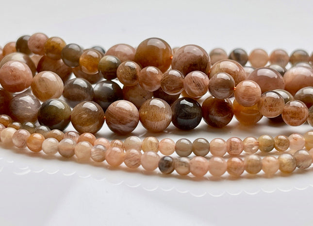 4mm 6mm 8mm 10mm AAA Smooth Round Peach Black Gray Color Sunstone Gemstone Beads Genuine Natural Sunstone High Polished Beads #3870