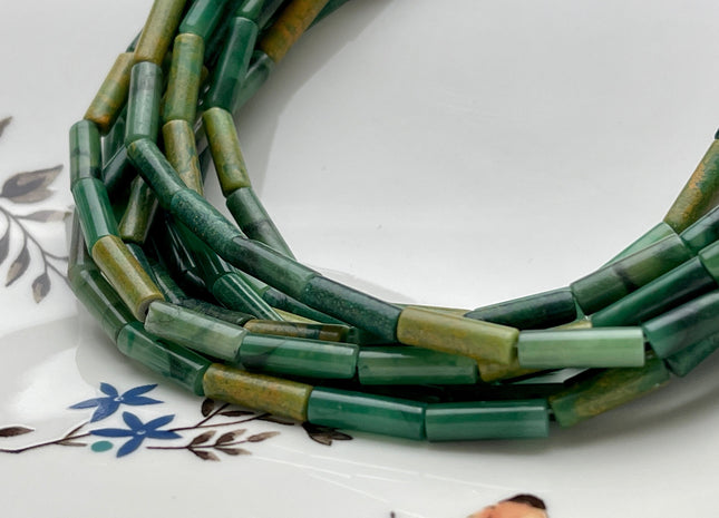4x13-14 mm Tube Shape Natural Multi Green African Jade Gemstone Beads Genuine African Jade Gemstones Loose Beads 15.5 Inches Strand #3873