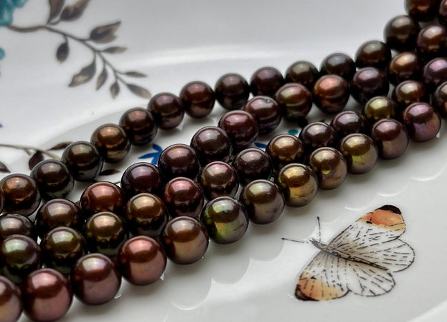 8.5-9mm 11-11.5mm AAA Dark Chocolate Brown Color Round Freshwater Pearl Beads Genuine Freshwater Pearl Beads High Luster Round Pearls #1569