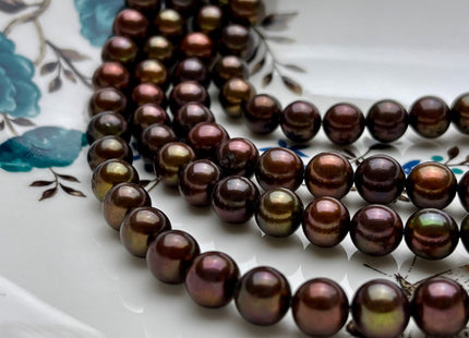8.5-9mm 11-11.5mm AAA Dark Chocolate Brown Color Round Freshwater Pearl Beads Genuine Freshwater Pearl Beads High Luster Round Pearls #1569