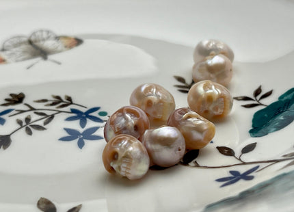 One Piece 9x11-13mm Hand Carved Skull Freshwater Pearl Beads Genuine Natural Pink Top Half Drilled Pearl For DIY Earring Pendant #P1838