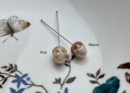 One Piece 9x11-13mm Hand Carved Skull Freshwater Pearl Beads Genuine Natural Pink Top Half Drilled Pearl For DIY Earring Pendant #P1838