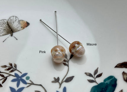 One Piece 9x11-13mm Hand Carved Skull Freshwater Pearl Beads Genuine Natural Pink Top Half Drilled Pearl For DIY Earring Pendant #P1838
