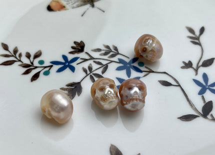 One Piece 9x11-13mm Hand Carved Skull Freshwater Pearl Beads Genuine Natural Pink Top Half Drilled Pearl For DIY Earring Pendant #P1838
