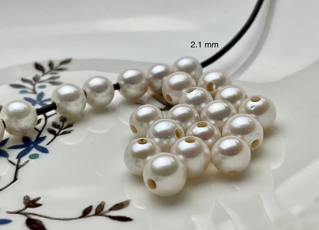 One Piece 8.5-9mm AAAAA Natural White Round Freshwater Edison Pearl Large Hole Natural White High Luster Akoya Quality Edison Pearl #P1839
