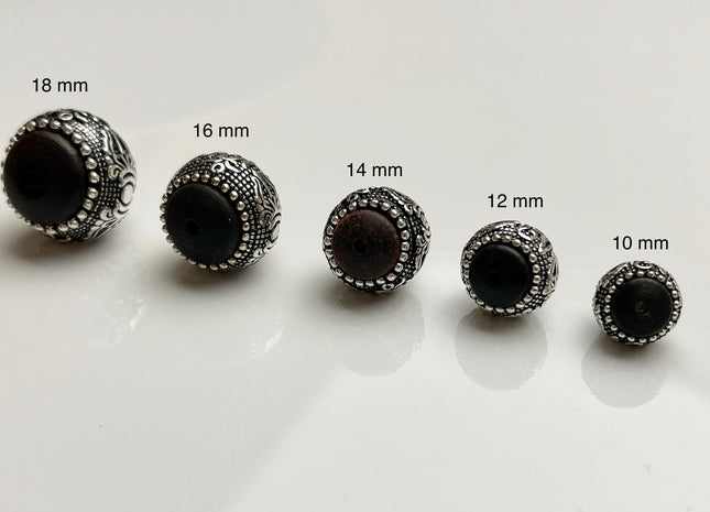 One Piece 10mm 12mm 14mm 16mm 18mm 925 Sterling Silver Tibetan Style Silver Spacer W/Sandal Wood Sterling Silver Bali Antique Beads #4221