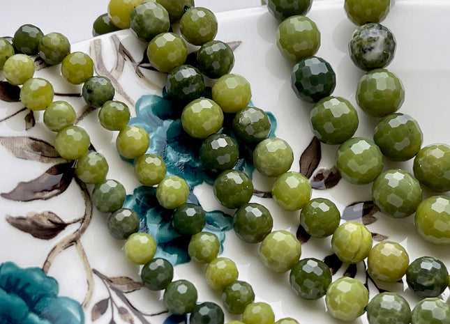 6mm 8mm 10mm AAA Faceted Round Canadian Nephrite Jade Gemstone Beads Genuine Natural Green Jade 15 Inches Strand #3872