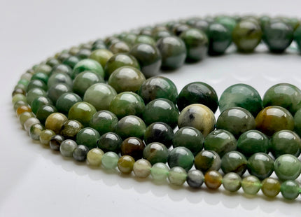 4mm 6mm 8mm 10mm 12mm Natural Smooth Round Mongolian Jade Gemstone Beads Green Color Rare Multi Green Jade High Polished Loose Beads #3875