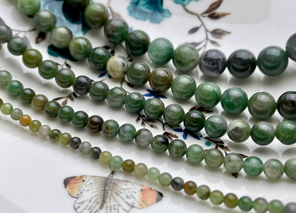 4mm 6mm 8mm 10mm 12mm Natural Smooth Round Mongolian Jade Gemstone Beads Green Color Rare Multi Green Jade High Polished Loose Beads #3875