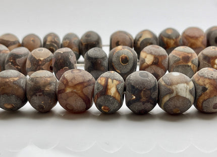 12x16 mm AAA DZI Tibetan Agate Drum Shape Dark Matte Brown Color Eye Agate Gemstone Large 2.0mm Hole Mala Antique Boho Beads 12 Inches #3876