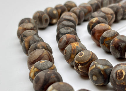 12x16 mm AAA DZI Tibetan Agate Drum Shape Dark Matte Brown Color Eye Agate Gemstone Large 2.0mm Hole Mala Antique Boho Beads 12 Inches #3876